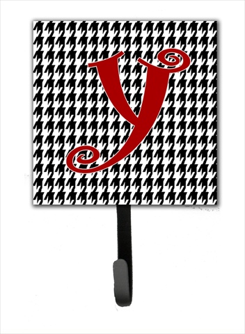 Letter Y Initial Monogram - Houndstooth Black Leash Holder Or Key Hook