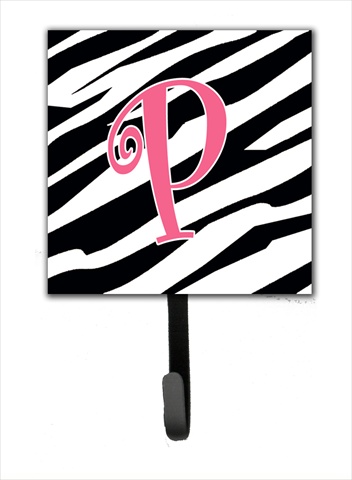 CJ1037-PSH4 Letter P Initial Monogram - Zebra Stripe And Pink Leash Holder Or Key Hook