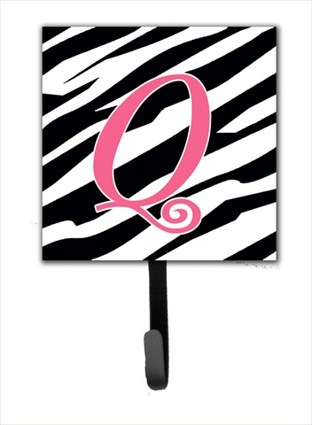 CJ1037-QSH4 Letter Q Initial Monogram - Zebra Stripe And Pink Leash Holder Or Key Hook