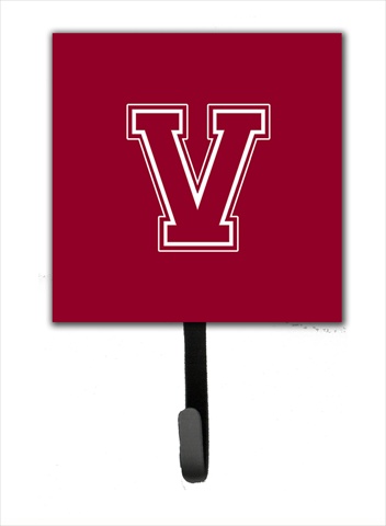 Letter V Initial Monogram - Maroon And White Leash Holder Or Key Hook