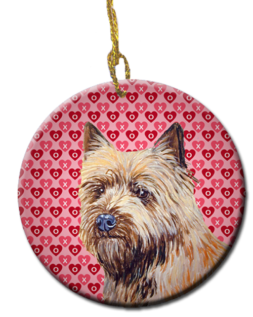 Picture of Carolines Treasures LH9140CO1 Cairn Terrier Valentines Love And Hearts Ceramic Ornament