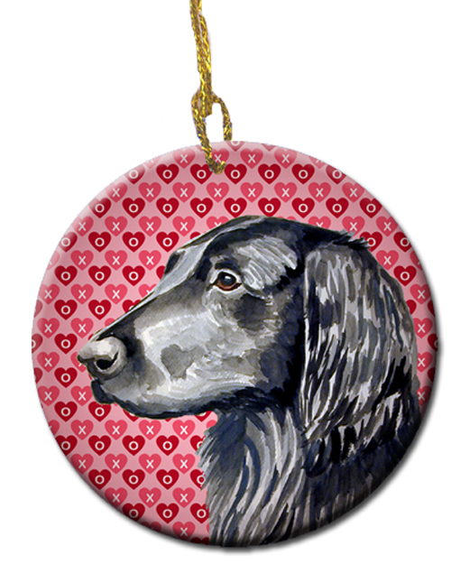 Picture of Carolines Treasures LH9141CO1 Flat Coated Retriever Valentines Love And Hearts Ceramic Ornament