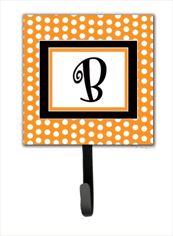 CJ1033-BSH4 Letter B Initial Monogram - Orange Polka Dots Leash Holder Or Key Hook