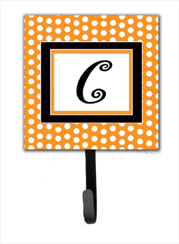 CJ1033-CSH4 Letter C Initial Monogram - Orange Polka Dots Leash Holder Or Key Hook