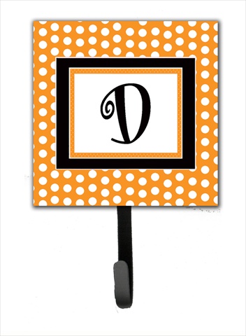 CJ1033-DSH4 Letter D Initial Monogram - Orange Polka Dots Leash Holder Or Key Hook