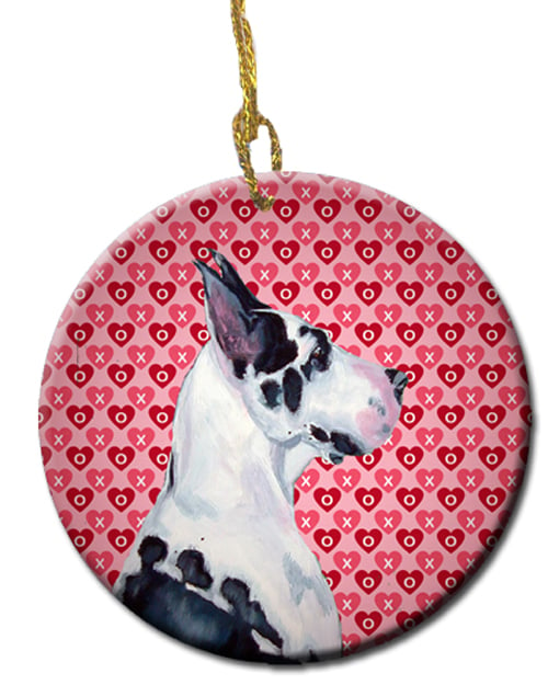 Picture of Carolines Treasures LH9146CO1 Great Dane Valentines Love And Hearts Ceramic Ornament