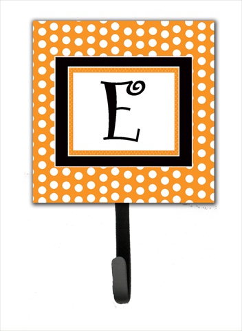 CJ1033-ESH4 Letter E Initial Monogram - Orange Polka Dots Leash Holder Or Key Hook