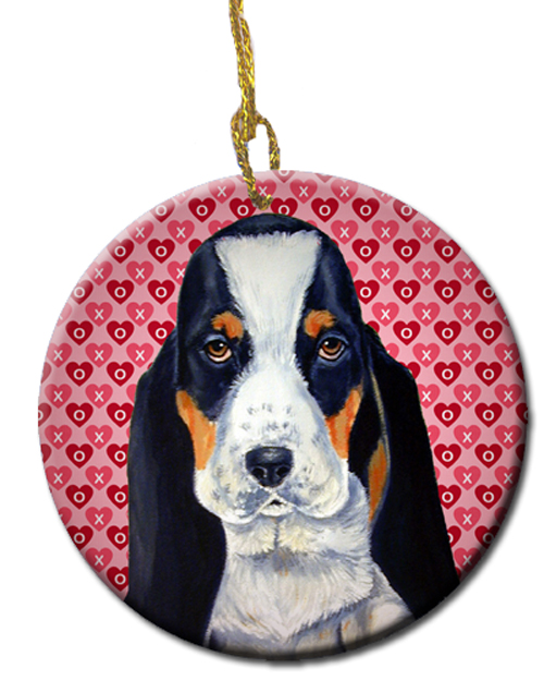Picture of Carolines Treasures LH9149CO1 Basset Hound Valentines Love And Hearts Ceramic Ornament