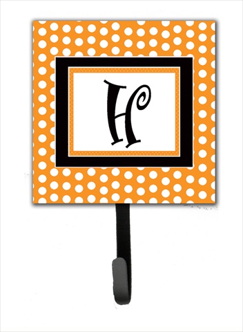 CJ1033-HSH4 Letter H Initial Monogram - Orange Polka Dots Leash Holder Or Key Hook