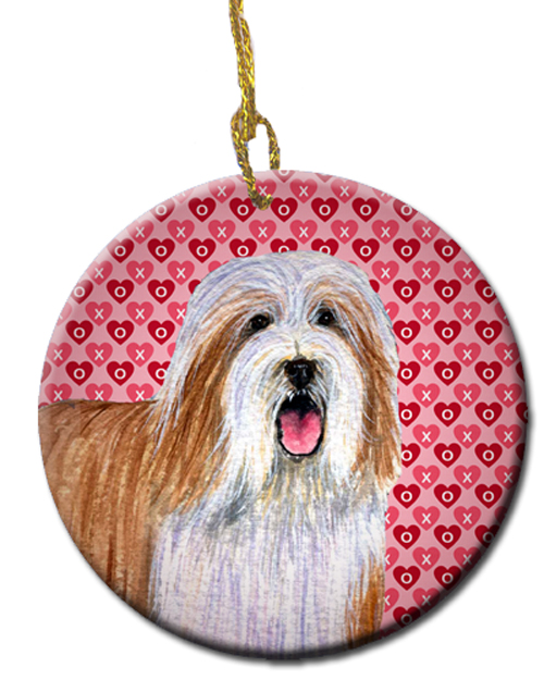 Picture of Carolines Treasures LH9150CO1 Bearded Collie Valentines Love And Hearts Ceramic Ornament
