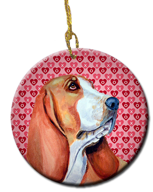 Picture of Carolines Treasures LH9152CO1 Basset Hound Valentines Love And Hearts Ceramic Ornament
