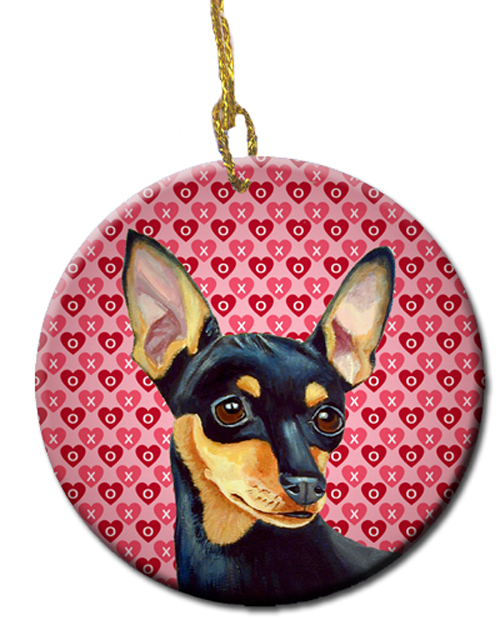 Picture of Carolines Treasures LH9155CO1 Min Pin Valentines Love And Hearts Ceramic Ornament