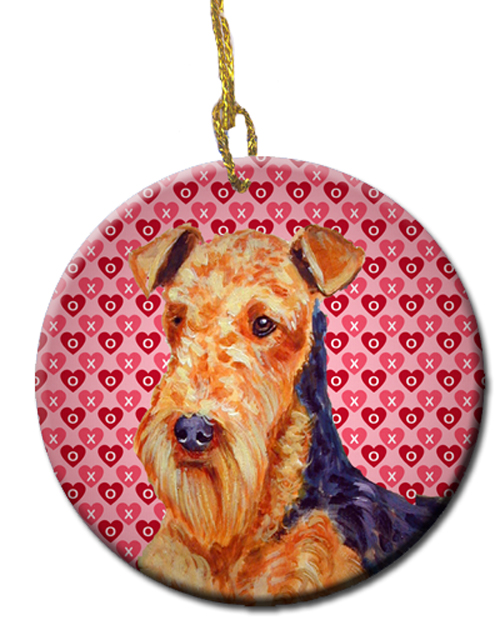 Picture of Carolines Treasures LH9156CO1 Airedale Valentines Love And Hearts Ceramic Ornament