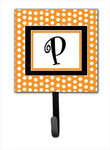 CJ1033-PSH4 Letter P Initial Monogram - Orange Polka Dots Leash Holder Or Key Hook