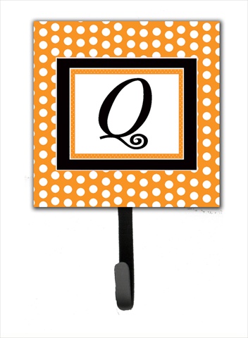 CJ1033-QSH4 Letter Q Initial Monogram - Orange Polka Dots Leash Holder Or Key Hook
