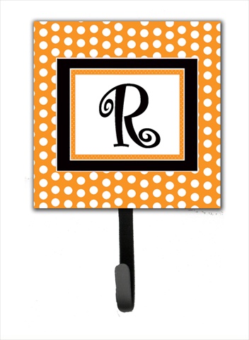 CJ1033-RSH4 Letter R Initial Monogram - Orange Polka Dots Leash Holder Or Key Hook