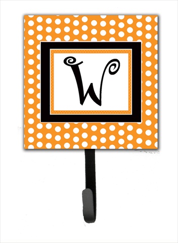 CJ1033-WSH4 Letter W Initial Monogram - Orange Polka Dots Leash Holder Or Key Hook