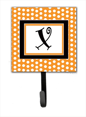 CJ1033-XSH4 Letter X Initial Monogram - Orange Polka Dots Leash Holder Or Key Hook