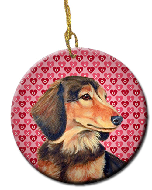 Picture of Carolines Treasures LH9166CO1 Dachshund Valentines Love And Hearts Ceramic Ornament