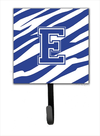 CJ1034-ESH4 Letter E Initial Tiger Stripe Blue And White Leash Holder Or Key Hook