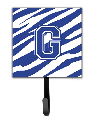 CJ1034-GSH4 Letter G Initial Tiger Stripe Blue And White Leash Holder Or Key Hook