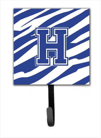 CJ1034-HSH4 Letter H Initial Tiger Stripe Blue And White Leash Holder Or Key Hook