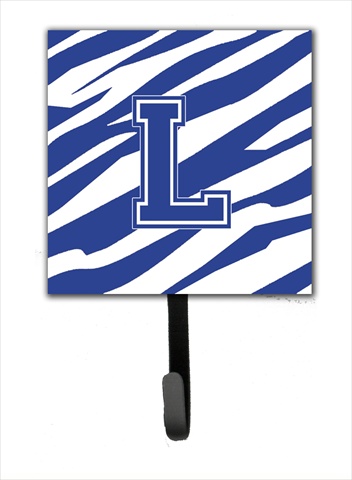 CJ1034-LSH4 Letter L Initial Tiger Stripe Blue And White Leash Holder Or Key Hook