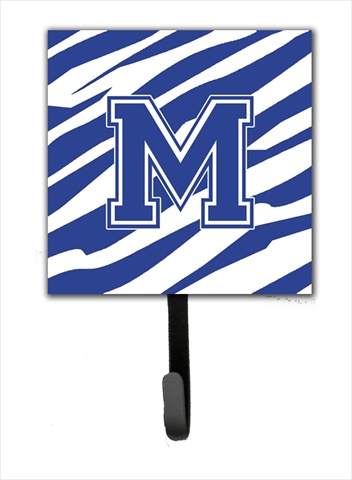 CJ1034-MSH4 Letter M Initial Tiger Stripe Blue And White Leash Holder Or Key Hook
