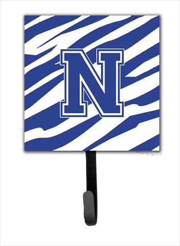 CJ1034-NSH4 Letter N Initial Tiger Stripe Blue And White Leash Holder Or Key Hook