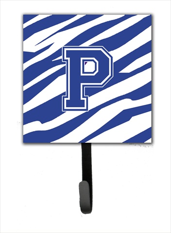 CJ1034-PSH4 Letter P Initial Tiger Stripe Blue And White Leash Holder Or Key Hook