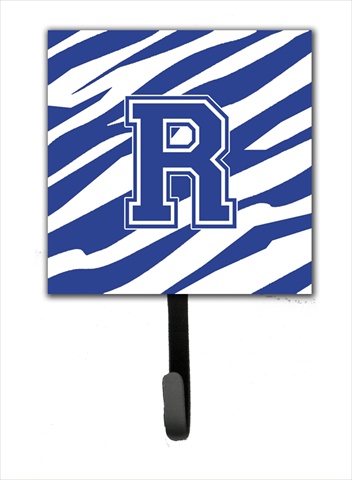CJ1034-RSH4 Letter R Initial Tiger Stripe Blue And White Leash Holder Or Key Hook