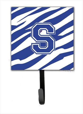 CJ1034-SSH4 Letter S Initial Tiger Stripe Blue And White Leash Holder Or Key Hook