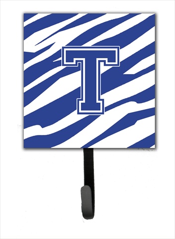 CJ1034-TSH4 Letter T Initial Tiger Stripe Blue And White Leash Holder Or Key Hook