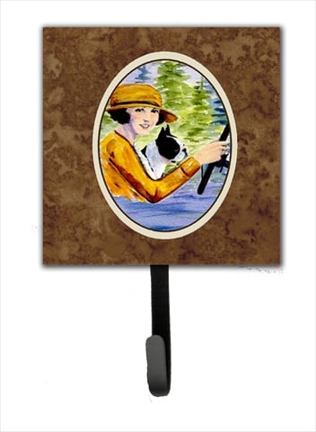 4.25 x 6 in. Woman Driving with Her Boston Terrier Leash Or Key Hook