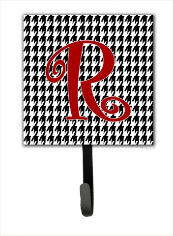 Letter R Initial Monogram Houndstooth Black Leash Or Key Hook - 4.25 x 6 in.
