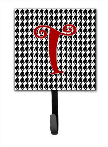 CJ1035-TSH4 4.25 x 6 in. Letter T Initial Monogram Houndstooth Black Leash Or Key Hook