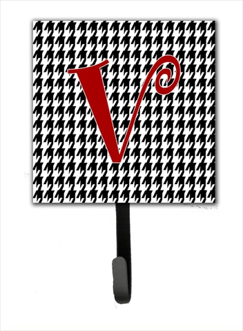 CJ1035-VSH4 4.25 x 6 in. Letter V Initial Monogram Houndstooth Black Leash Or Key Hook