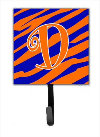 CJ1036-DSH4 4.25 x 6 in. Letter D Initial Tiger Stripe Blue and Orange Leash Or Key Hook