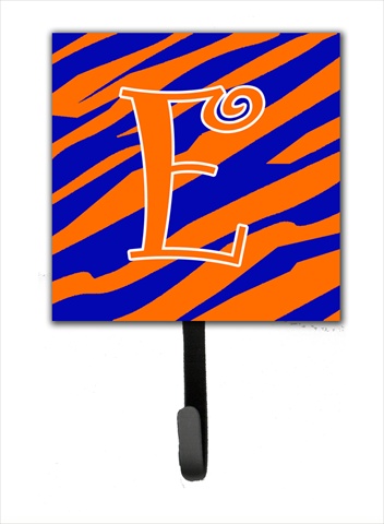 CJ1036-ESH4 4.25 x 6 in. Letter E Initial Tiger Stripe Blue and Orange Leash Or Key Hook
