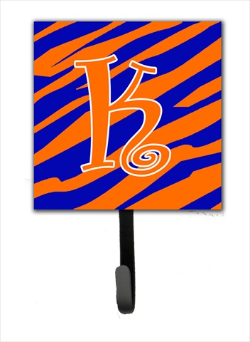 CJ1036-KSH4 4.25 x 6 in. Letter K Initial Tiger Stripe Blue and Orange Leash Or Key Hook