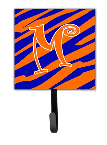 CJ1036-MSH4 4.25 x 6 in. Letter M Initial Tiger Stripe Blue and Orange Leash Or Key Hook