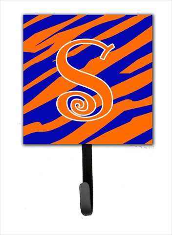 CJ1036-SSH4 4.25 x 6 in. Letter S Initial Tiger Stripe Blue and Orange Leash Or Key Hook