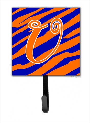 CJ1036-USH4 4.25 x 6 in. Letter U Initial Tiger Stripe Blue and Orange Leash Or Key Hook