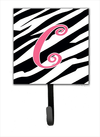 4.25 x 6 in. Letter C Initial Monogram Zebra Stripe and Pink Leash Or Key Hook