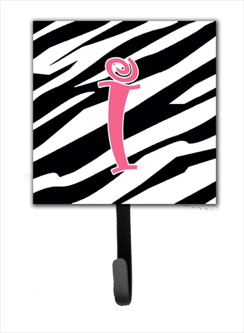 Picture of Carolines Treasures CJ1037-ISH4 4.25 x 6 in. Letter I Initial Monogram Zebra Stripe and Pink Leash Or Key Hook