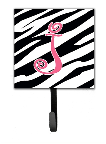 CJ1037-JSH4 4.25 x 6 in. Letter J Initial Monogram Zebra Stripe and Pink Leash Or Key Hook