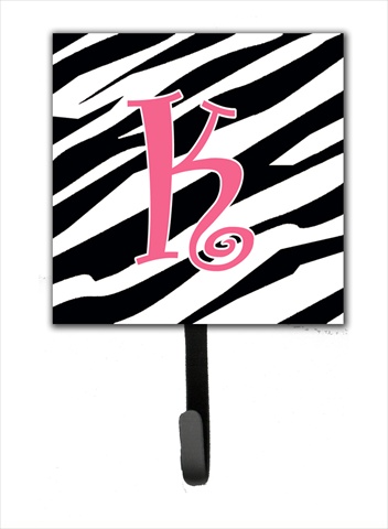 CJ1037-KSH4 4.25 x 6 in. Letter K Initial Monogram Zebra Stripe and Pink Leash Or Key Hook