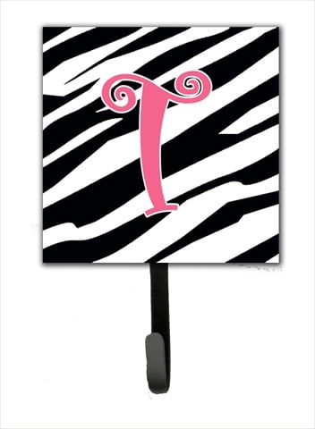 CJ1037-TSH4 4.25 x 6 in. Letter T Initial Monogram Zebra Stripe and Pink Leash Or Key Hook