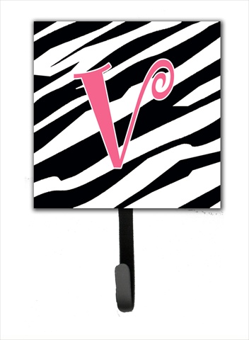 CJ1037-VSH4 4.25 x 6 in. Letter V Initial Monogram Zebra Stripe and Pink Leash Or Key Hook