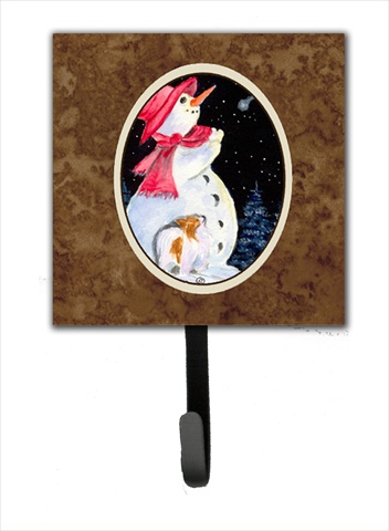 4.25 x 6 in. Snowman with Papillon Leash Or Key Hook